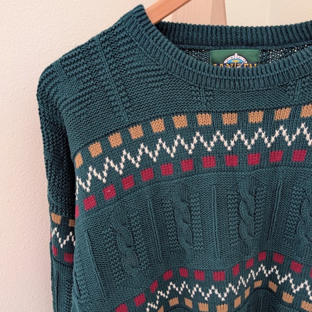 Vintage Abstract Geometric Patterned Chunky Textured Crewneck Sweater - Picture 5 of 8